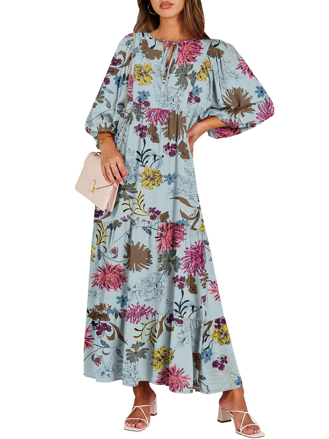 ANRABESS Women's Boho Floral V-Neck Maxi Dress