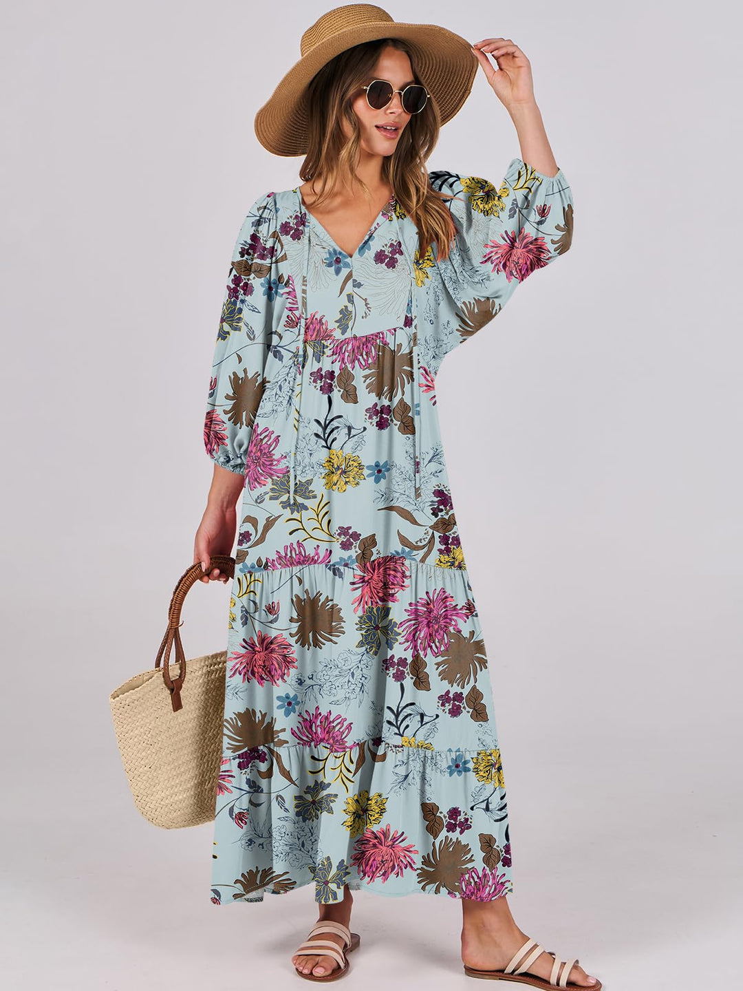 ANRABESS Women's Boho Floral V-Neck Maxi Dress