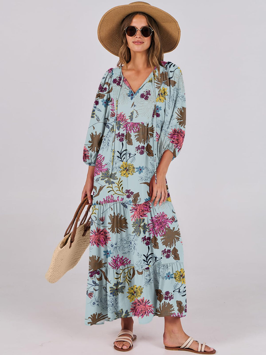 ANRABESS Women's Boho Floral V-Neck Maxi Dress