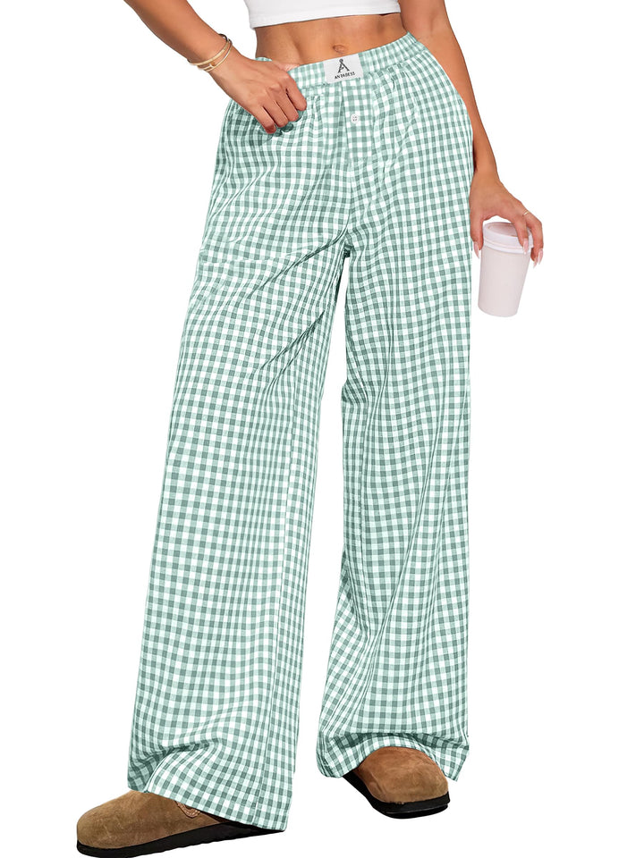 ANRABESS Women's Gingham Striped Lounge Pants with Pockets