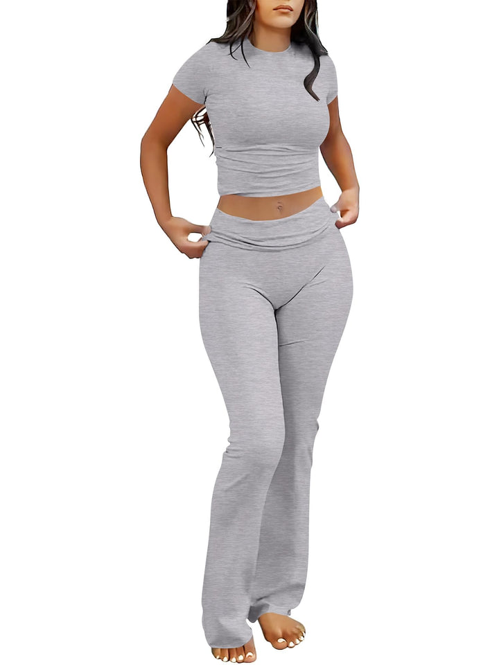 ANRABESS Women's 2-Piece Foldover Flare Legging Set