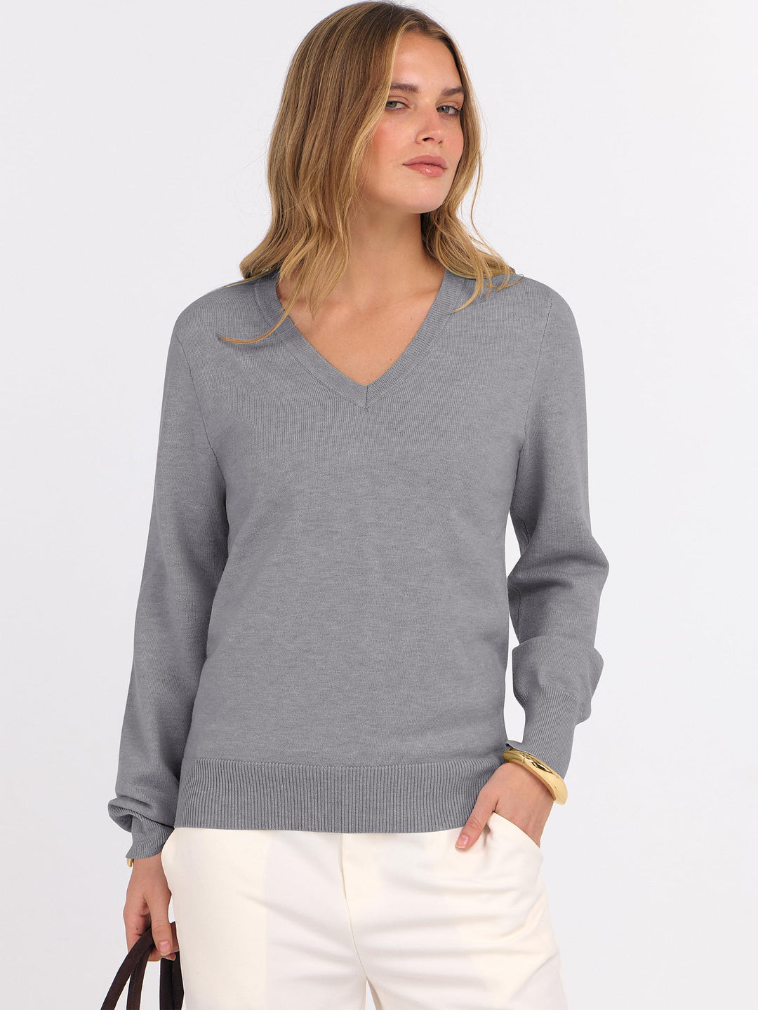 ANRABESS Women's Wool Blend V-Neck Long Sleeve Sweater