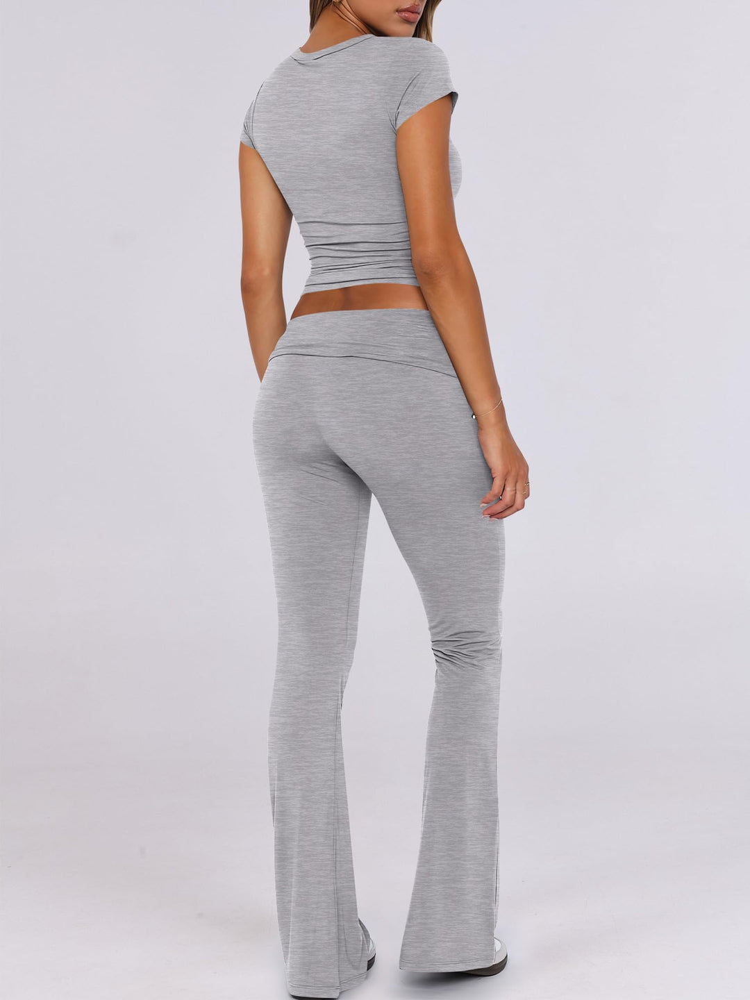 ANRABESS Women's 2-Piece Foldover Flare Legging Set