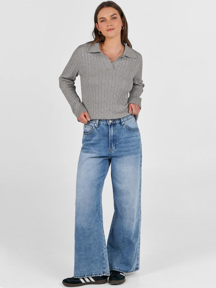 ANRABESS Women's Cable Knit V-Neck Long Sleeve Sweater