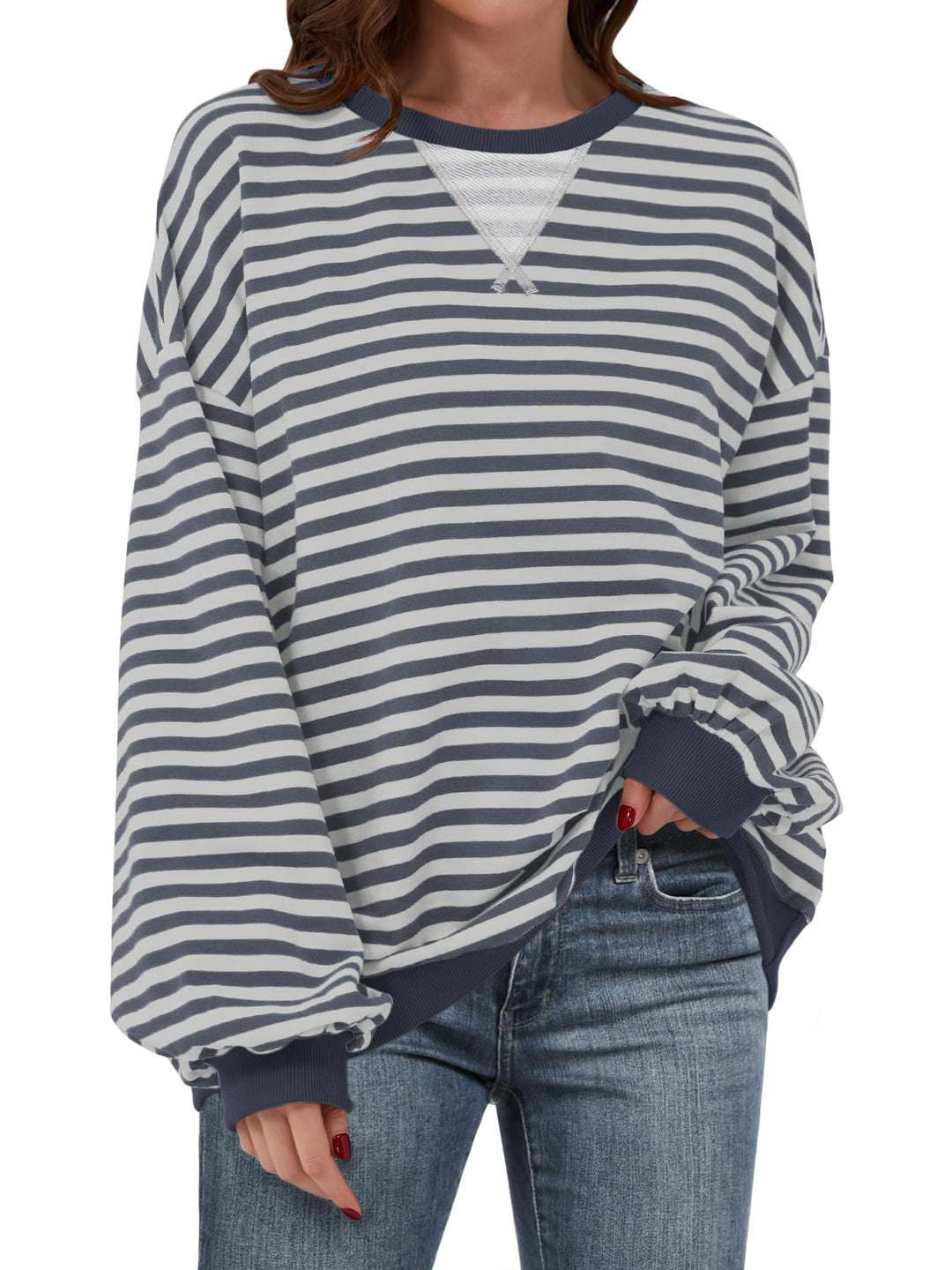 ANRABESS Women's Striped Oversized Long Sleeve Sweatshirt
