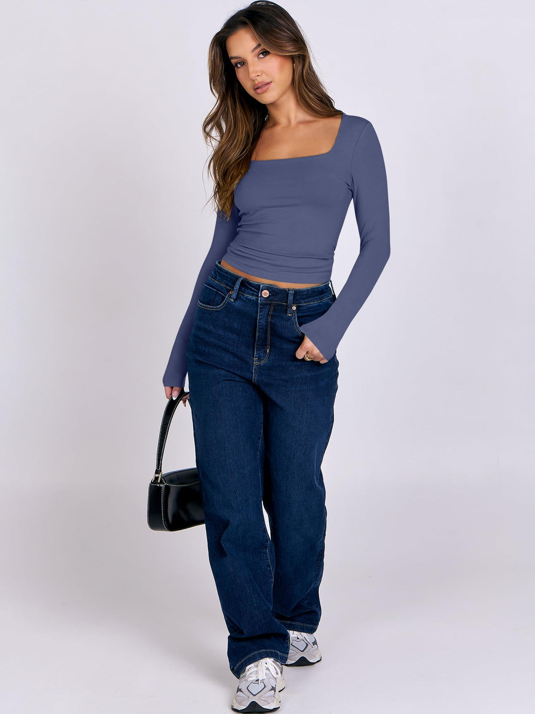 ANRABESS Women's Double Lined Square Neck Crop Top