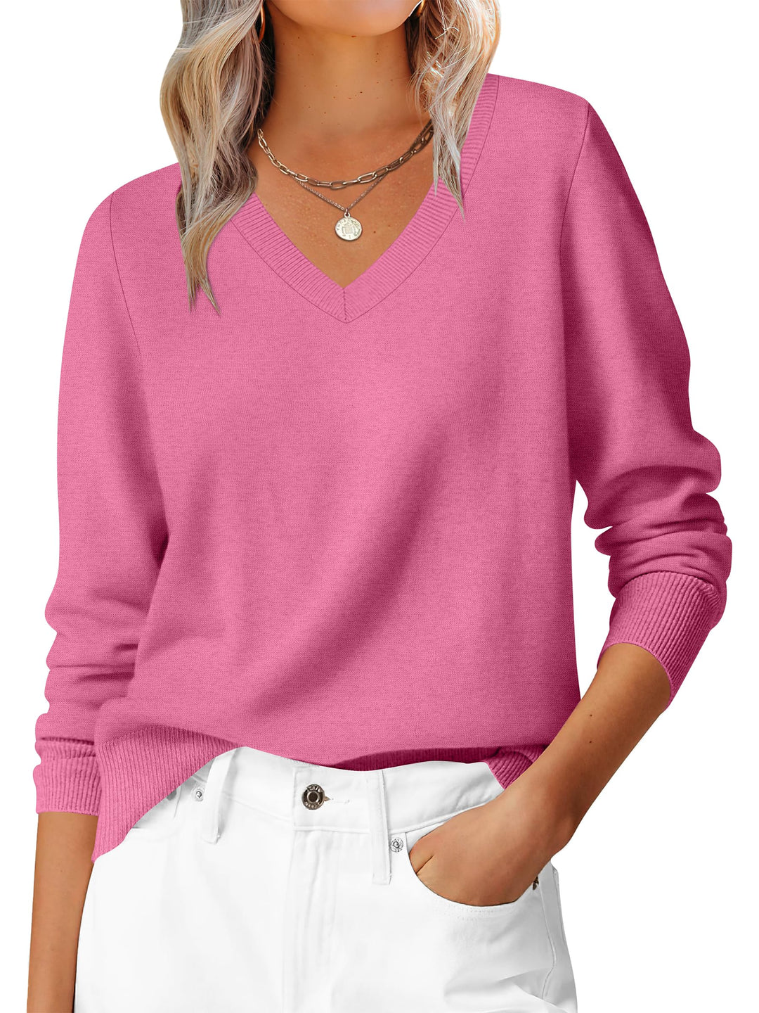 ANRABESS Women's Wool Blend V-Neck Long Sleeve Sweater