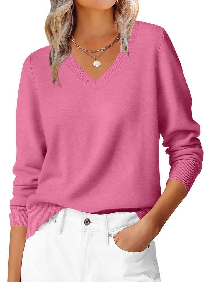 ANRABESS Women's Wool Blend V-Neck Long Sleeve Sweater