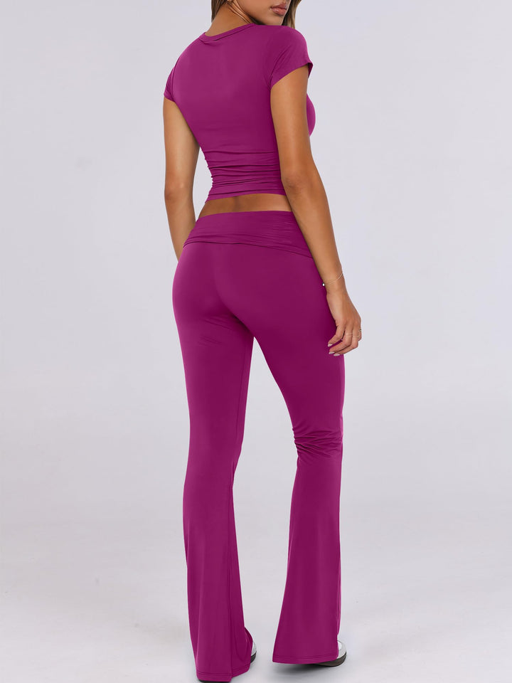 ANRABESS Women's 2-Piece Foldover Flare Legging Set