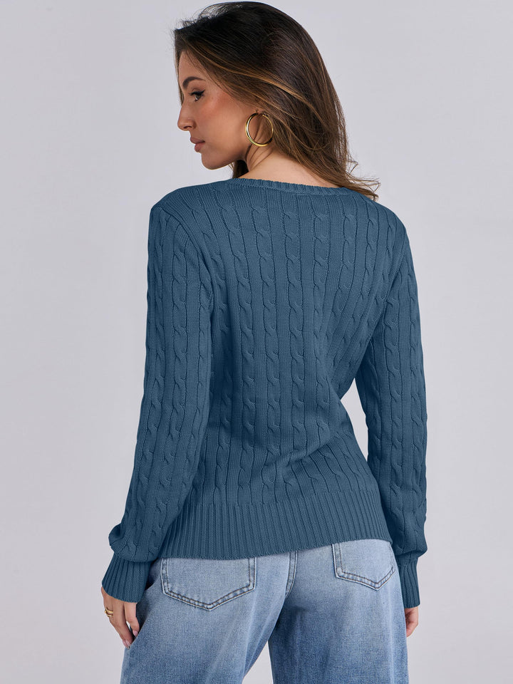 ANRABESS Women's Cable Knit V-Neck Fitted Sweater
