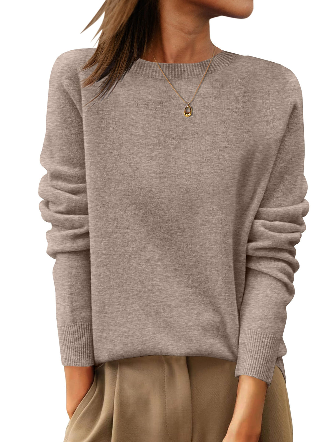 ANRABESS Women's 100% Wool Crewneck Long Sleeve Sweater