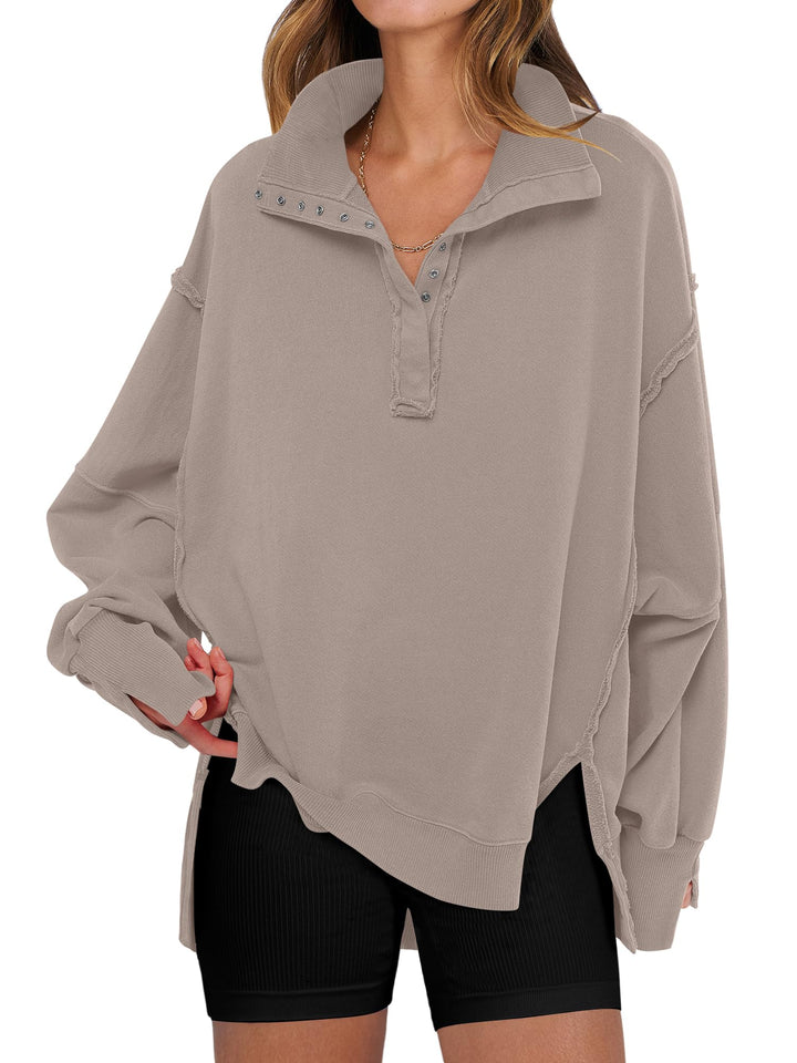 ANRABESS Women's Oversized Button-Up Henley Sweatshirt