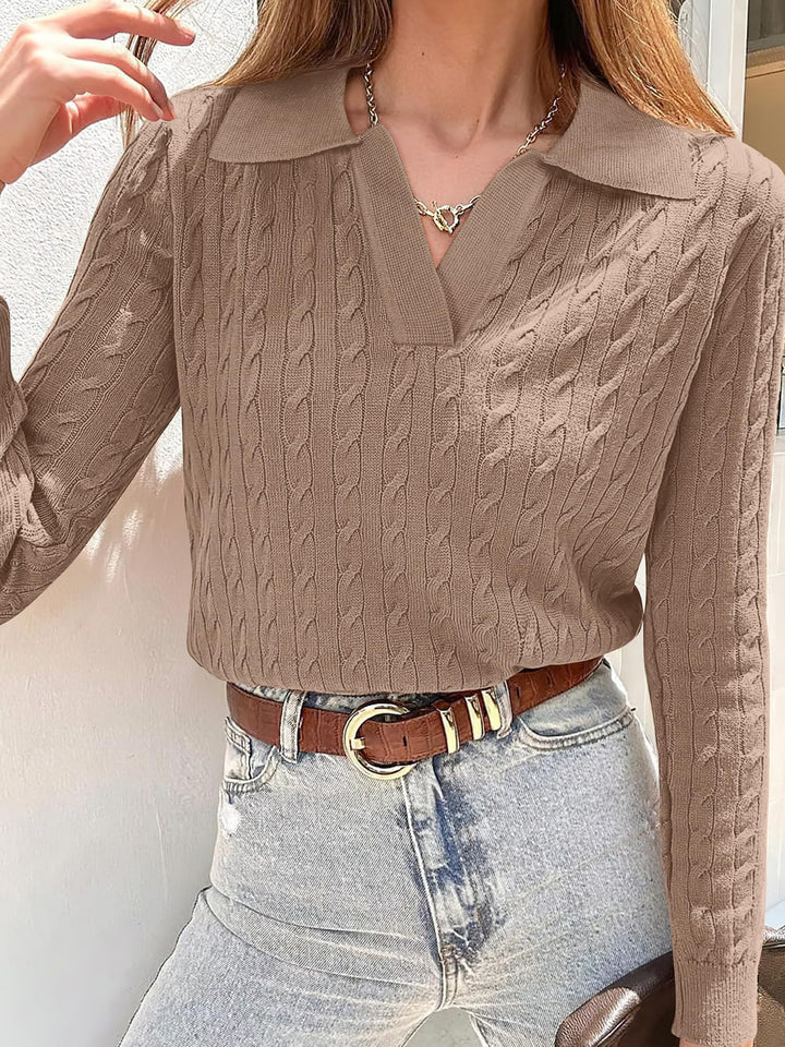 ANRABESS Women's Cable Knit V-Neck Long Sleeve Sweater