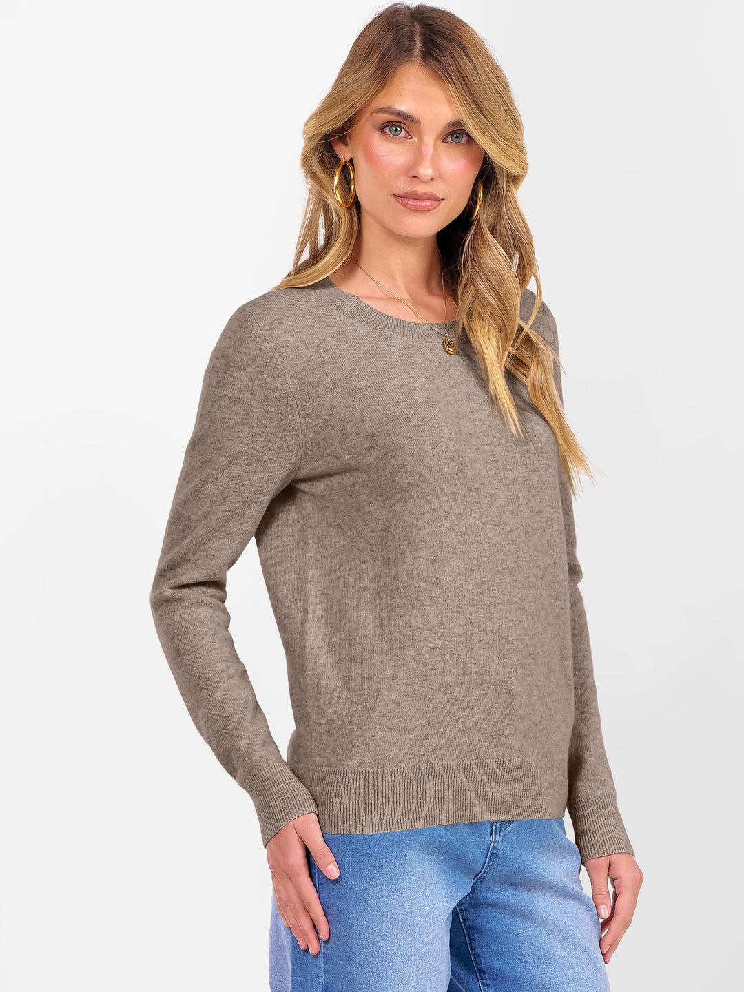 ANRABESS Women's 100% Wool Crewneck Long Sleeve Sweater