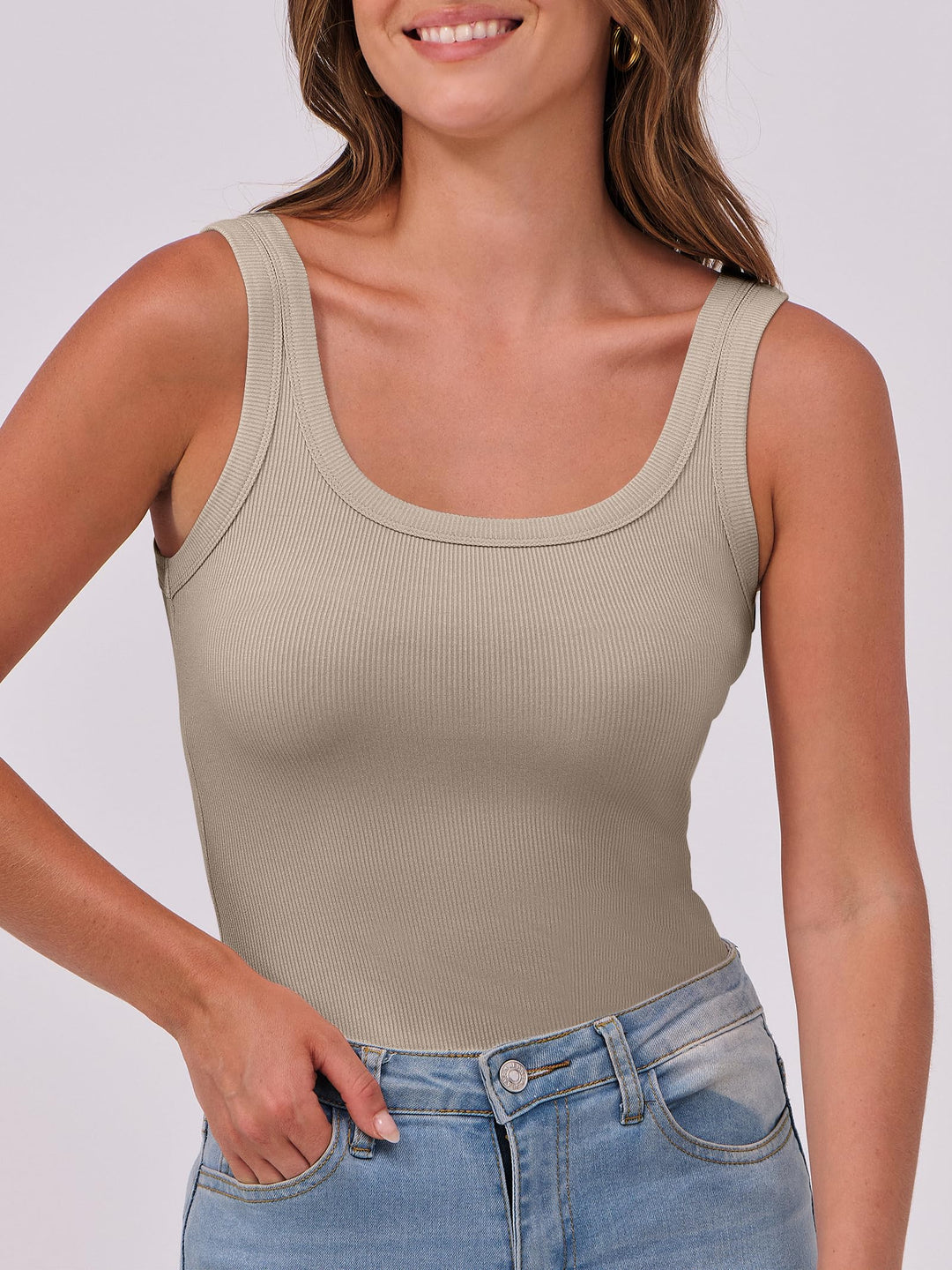 ANRABESS Womens Sleeveless Scoop Neck Tank Top Ribbed Fitted Summer Basic Slim Cute Tops 2026
