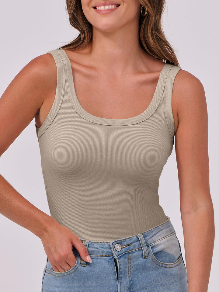 ANRABESS Womens Sleeveless Scoop Neck Tank Top Ribbed Fitted Summer Basic Slim Cute Tops 2026