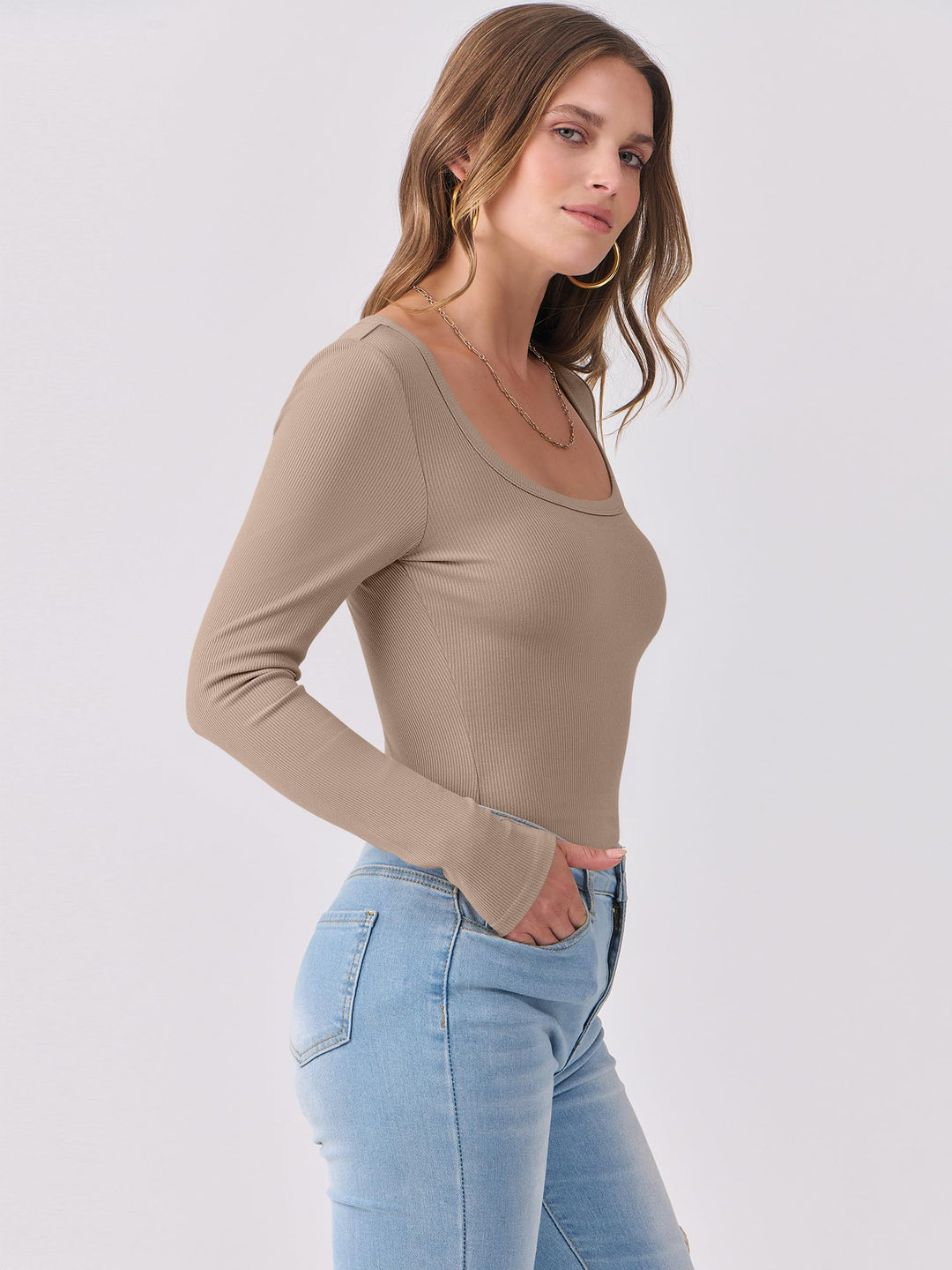 ANRABESS Long Sleeve Shirts for Women Ribbed Knit Slim Fitted Casual Tops Scoop Neck Basic Tee Spring Fall Fashion Clothes