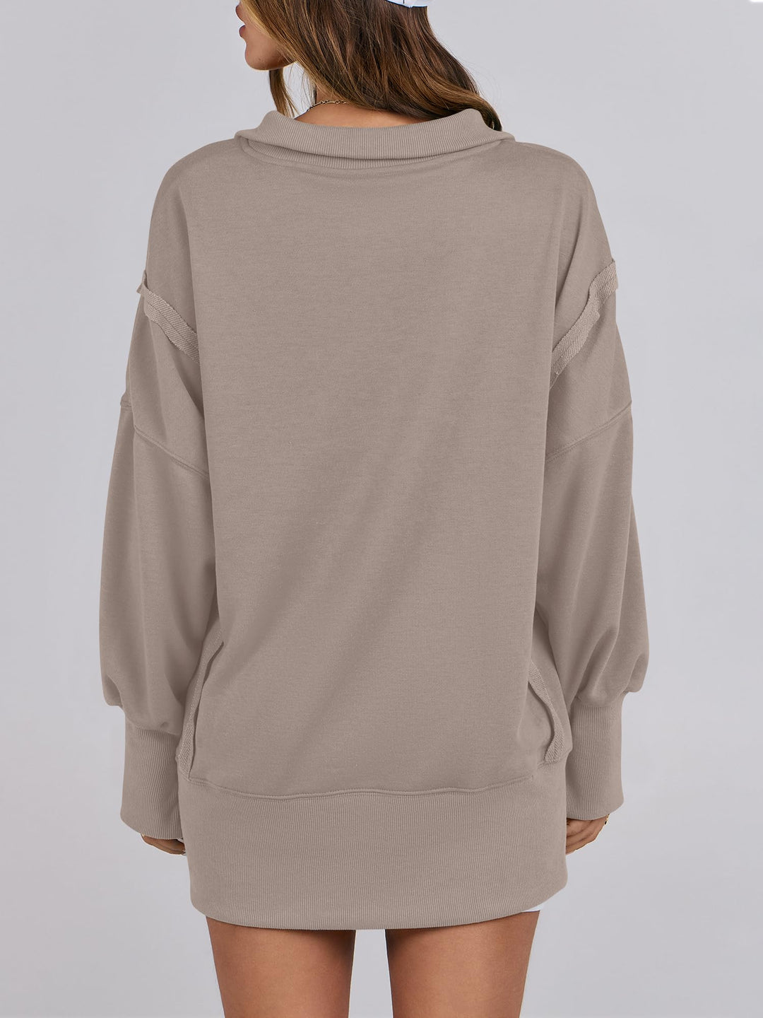ANRABESS Women's Oversized Button-Up Henley Sweatshirt