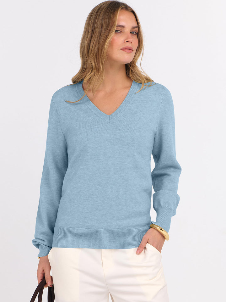 ANRABESS Women's Wool Blend V-Neck Long Sleeve Sweater