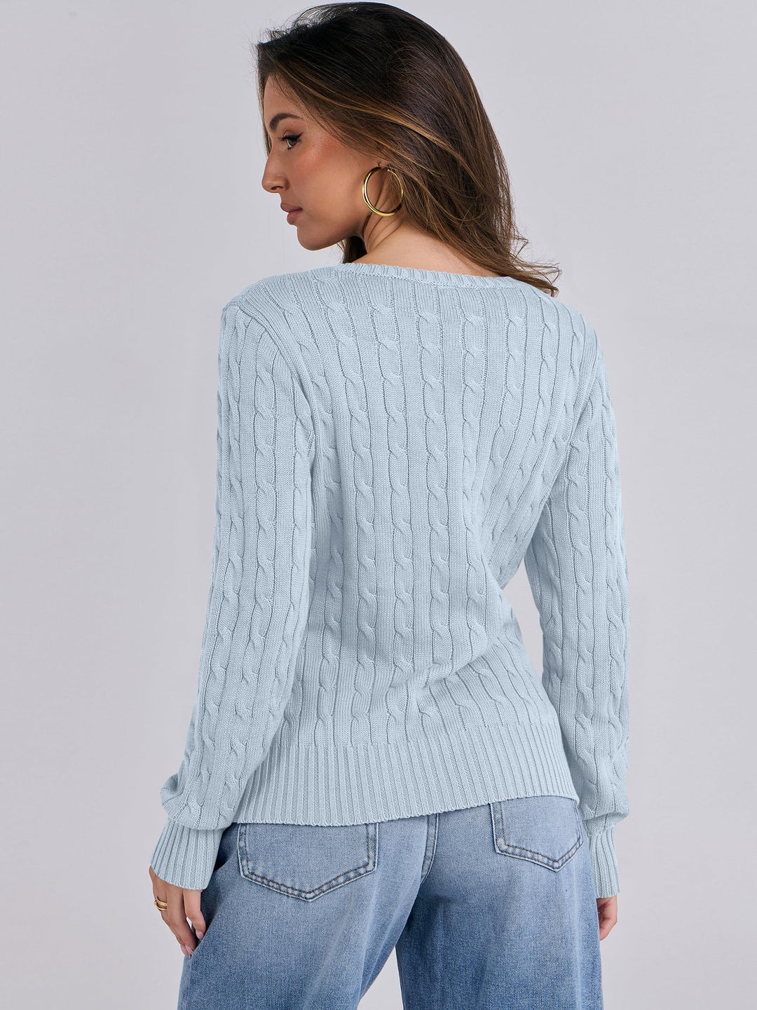 ANRABESS Women's Cable Knit V-Neck Fitted Sweater