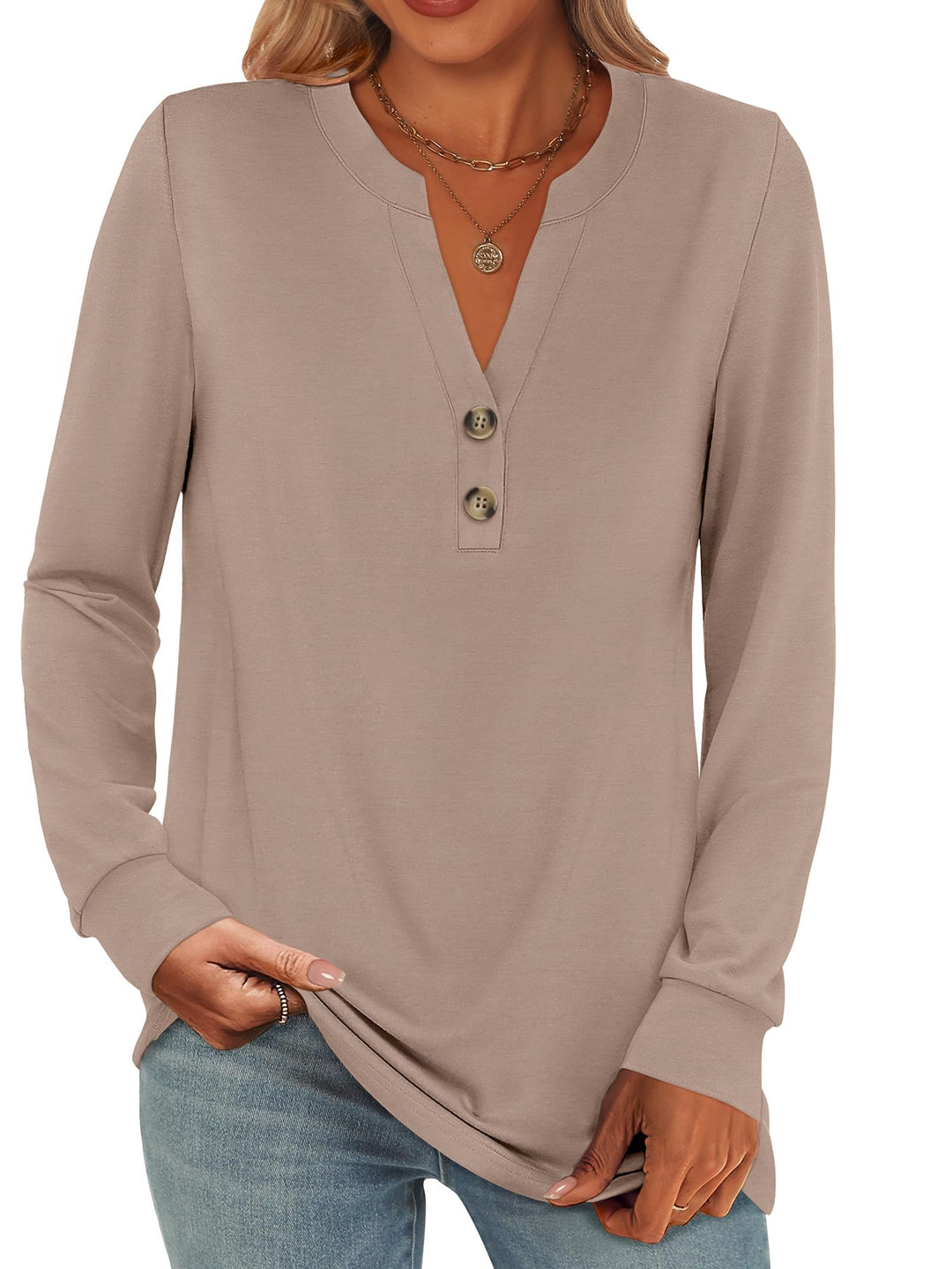 ANRABESS Women's Henley Long Sleeve Business Casual Top