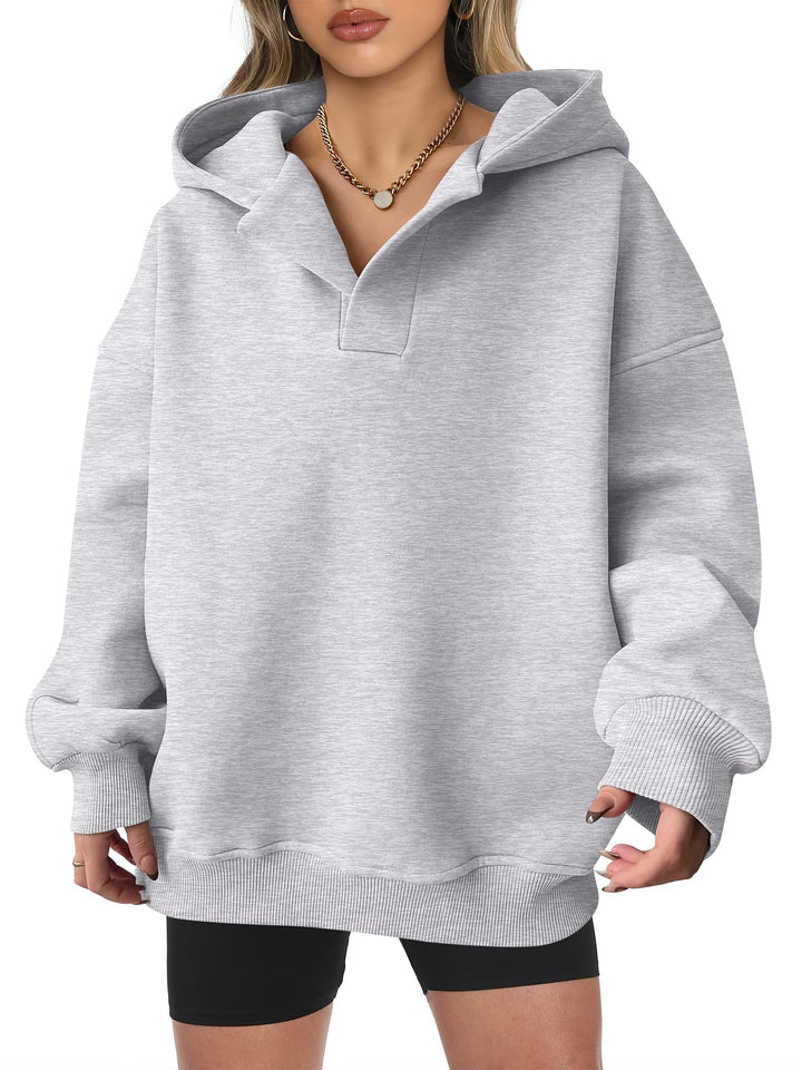 ANRABESS Women's Oversized V-Neck Fleece Hoodie