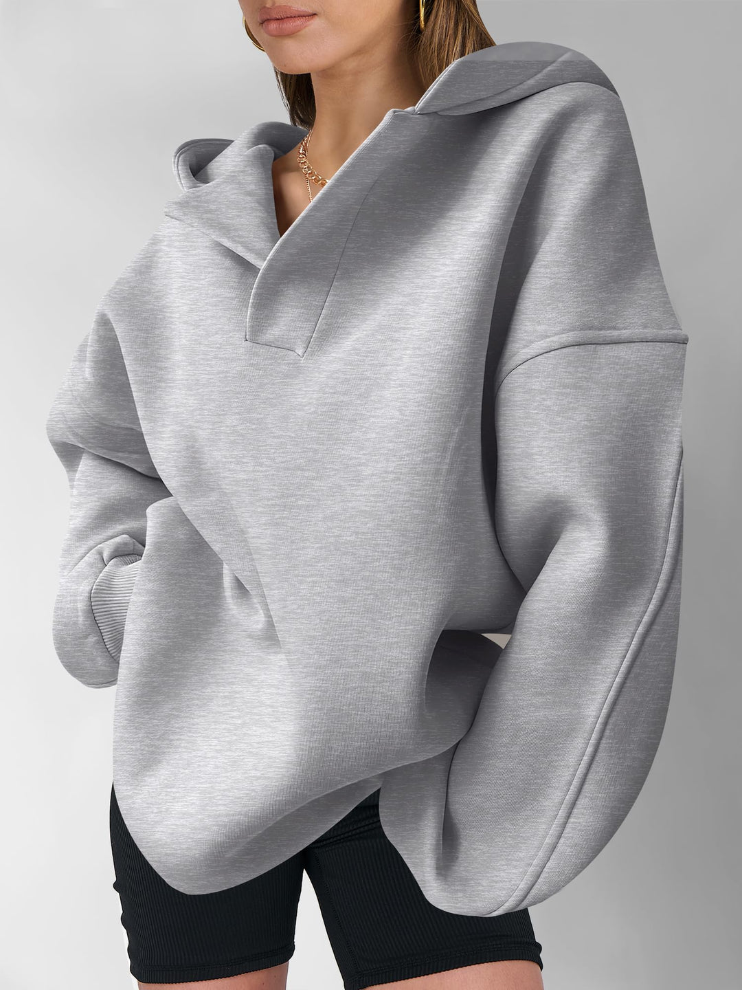 ANRABESS Women's Oversized V-Neck Fleece Hoodie