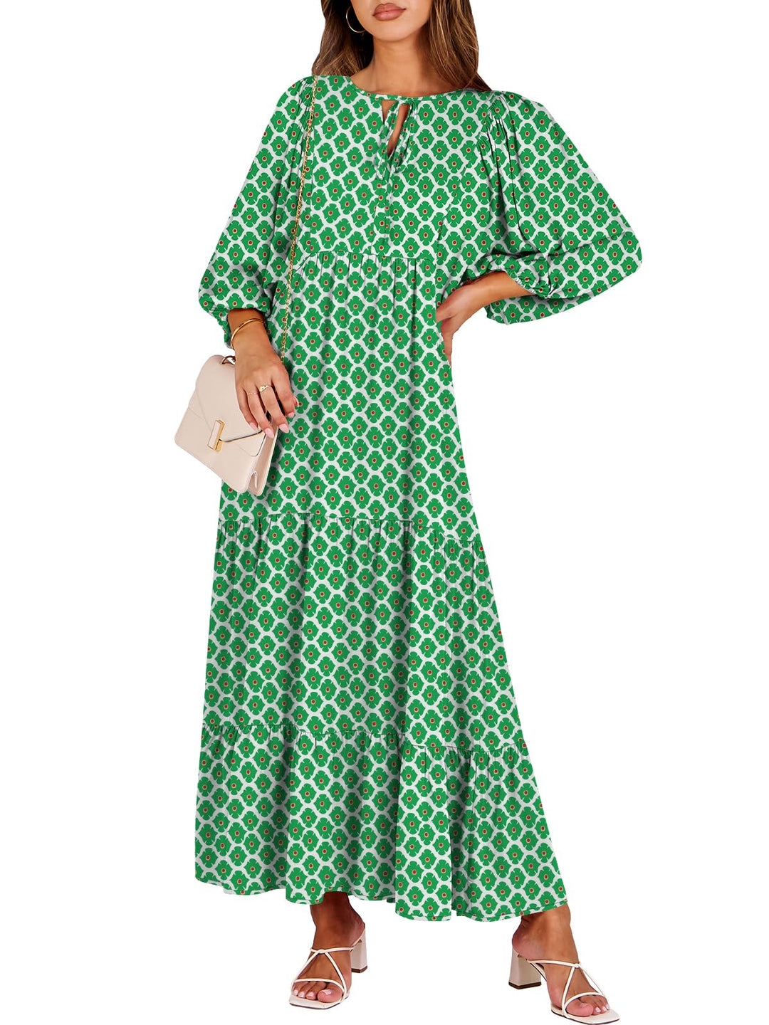 ANRABESS Women's Boho Floral V-Neck Maxi Dress
