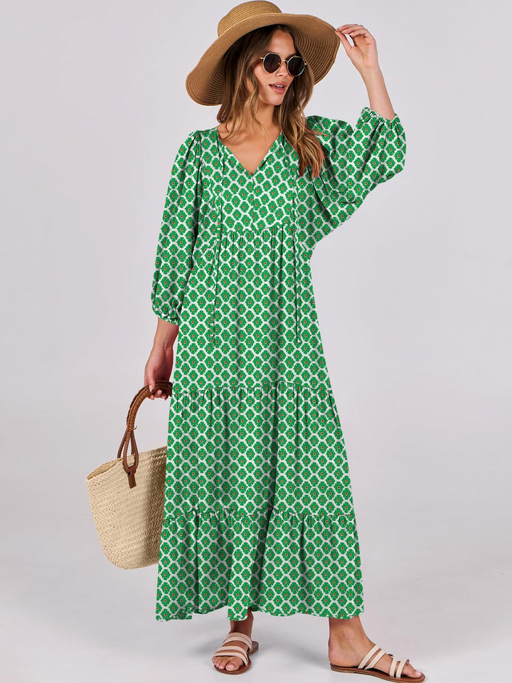 ANRABESS Women's Boho Floral V-Neck Maxi Dress