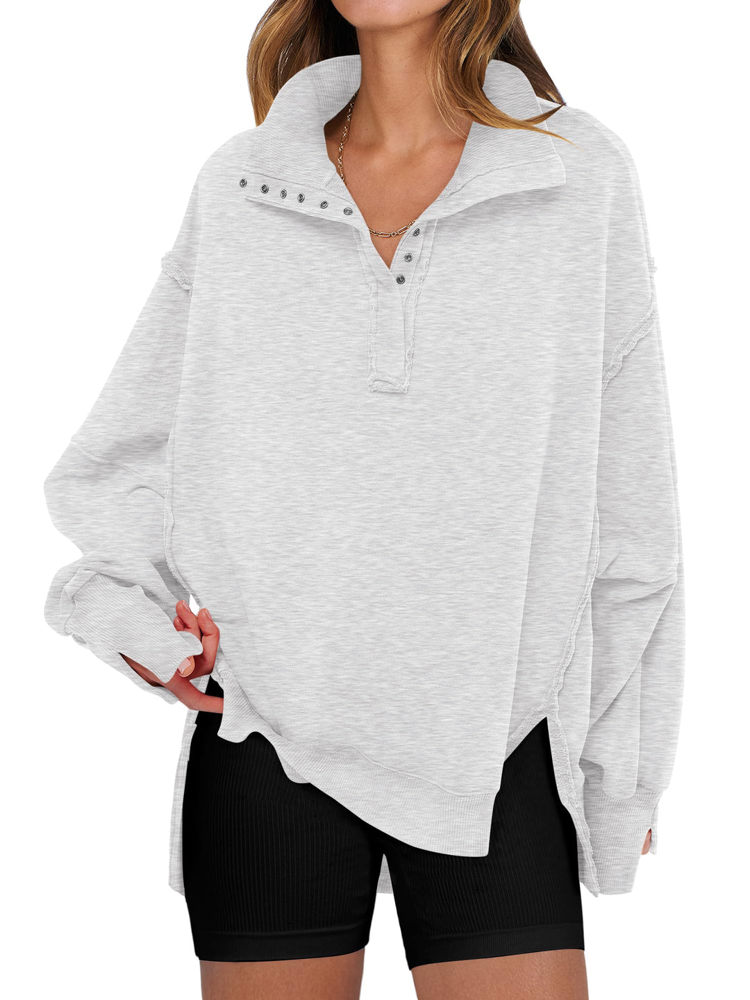 ANRABESS Women's Oversized Button-Up Henley Sweatshirt