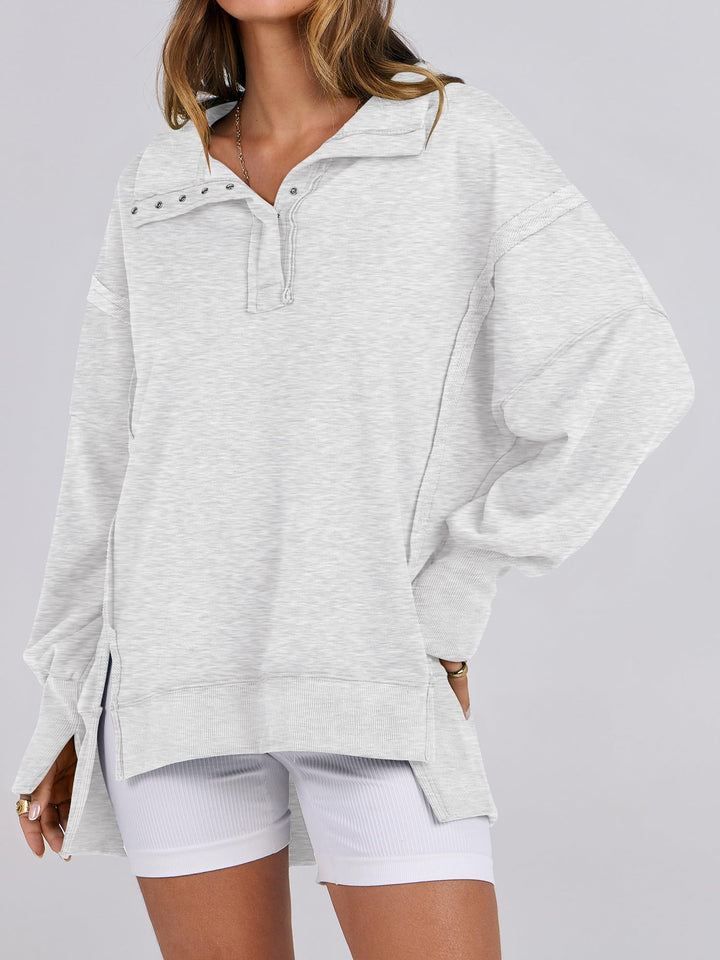 ANRABESS Women's Oversized Button-Up Henley Sweatshirt