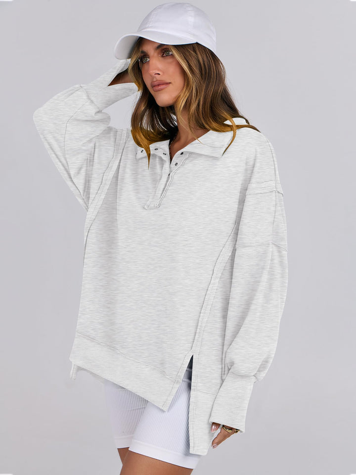 ANRABESS Women's Oversized Button-Up Henley Sweatshirt