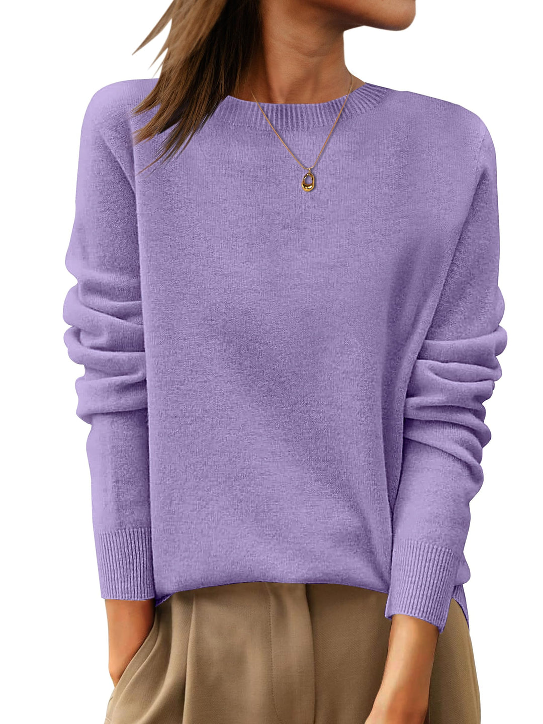 ANRABESS Women's 100% Wool Crewneck Long Sleeve Sweater