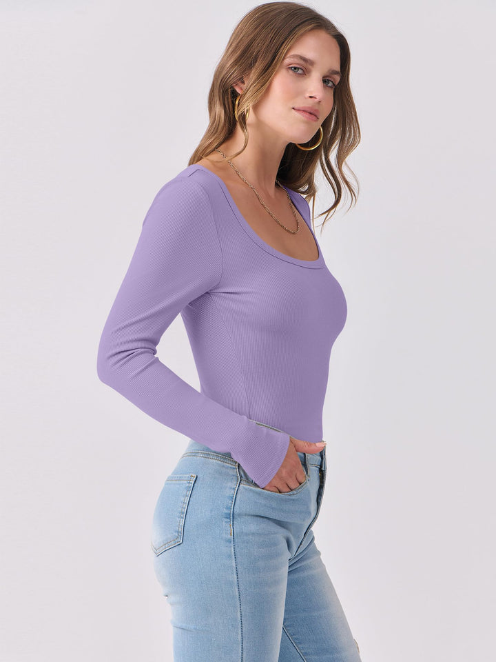 ANRABESS Long Sleeve Shirts for Women Ribbed Knit Slim Fitted Casual Tops Scoop Neck Basic Tee Spring Fall Fashion Clothes