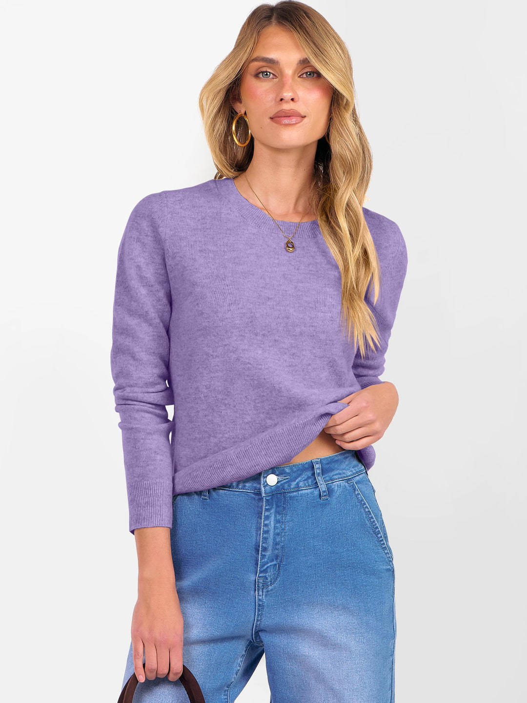ANRABESS Women's 100% Wool Crewneck Long Sleeve Sweater