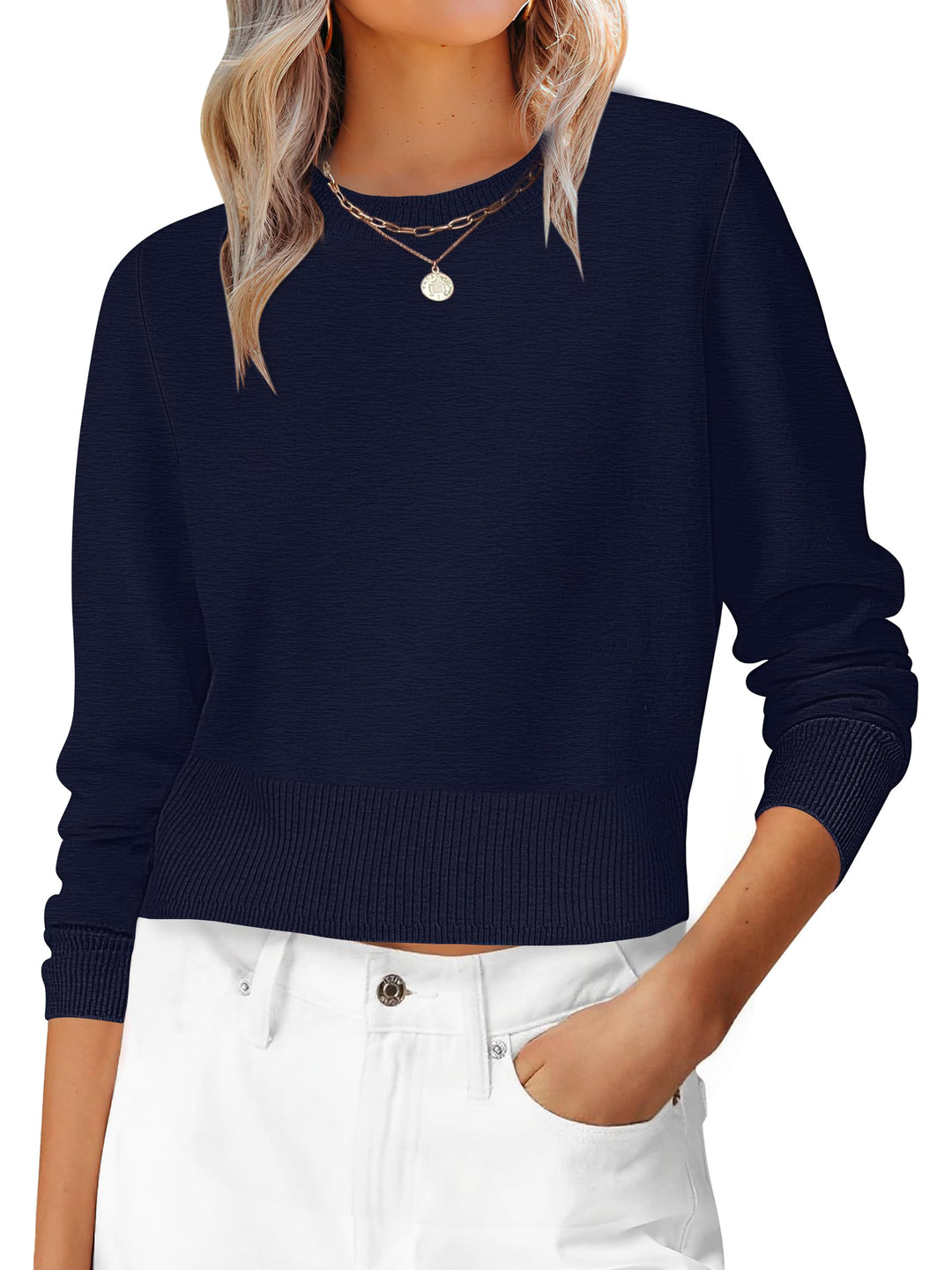 ANRABESS Women's Cropped Long Sleeve Lightweight Sweater