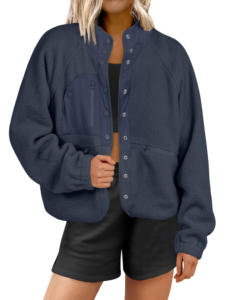 ANRABESS Women's Cropped Sherpa Shacket with Pockets