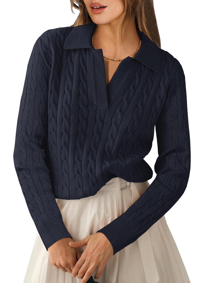 ANRABESS Women's Cable Knit V-Neck Long Sleeve Sweater