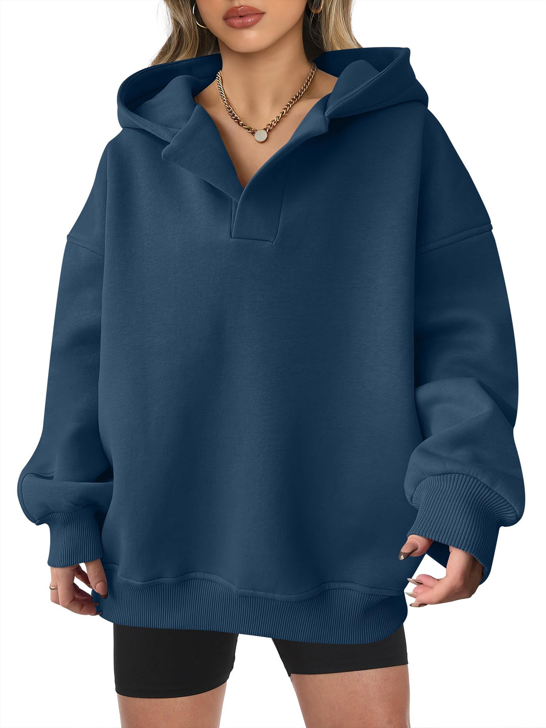 ANRABESS Women's Oversized V-Neck Fleece Hoodie