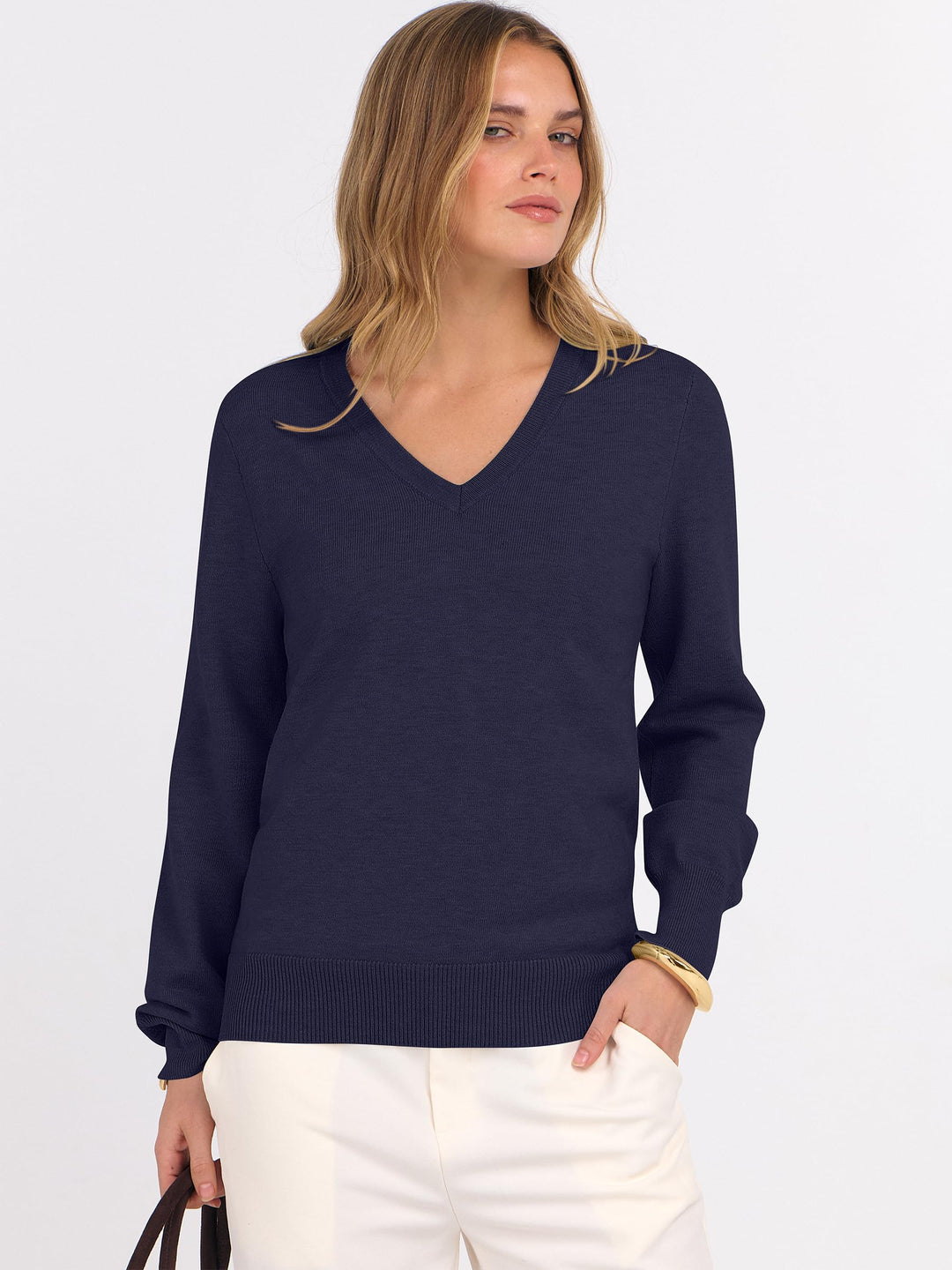 ANRABESS Women's Wool Blend V-Neck Long Sleeve Sweater
