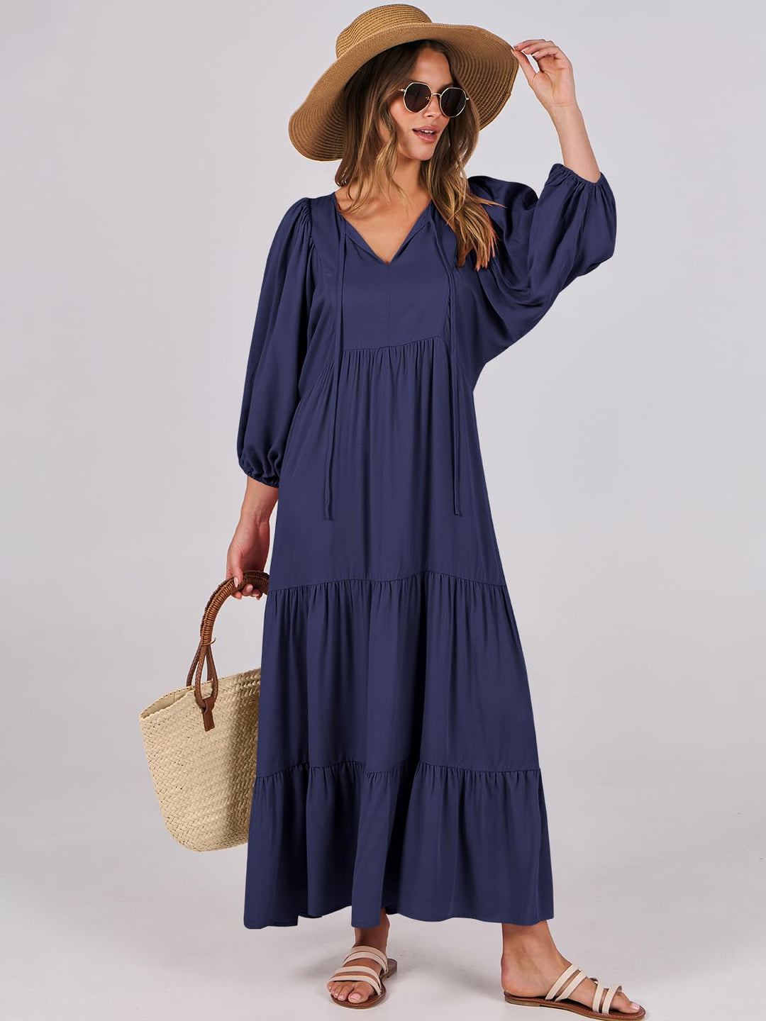ANRABESS Women's Boho Floral V-Neck Maxi Dress