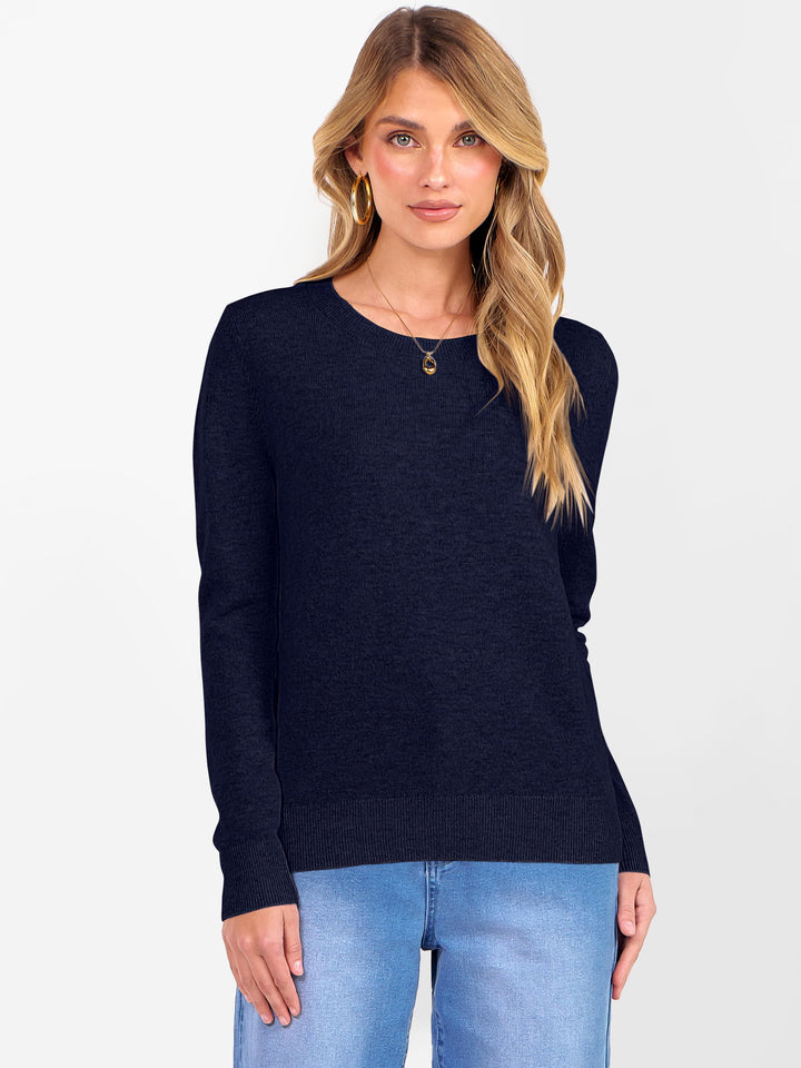 ANRABESS Women's 100% Wool Crewneck Long Sleeve Sweater