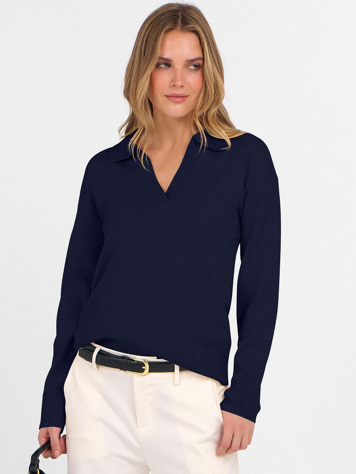 ANRABESS Women's Lightweight Polo V-Neck Knit Sweater