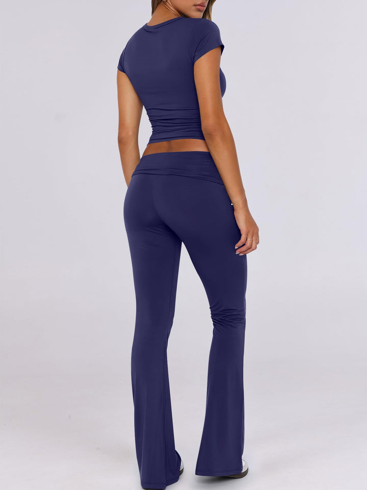 ANRABESS Women's 2-Piece Foldover Flare Legging Set