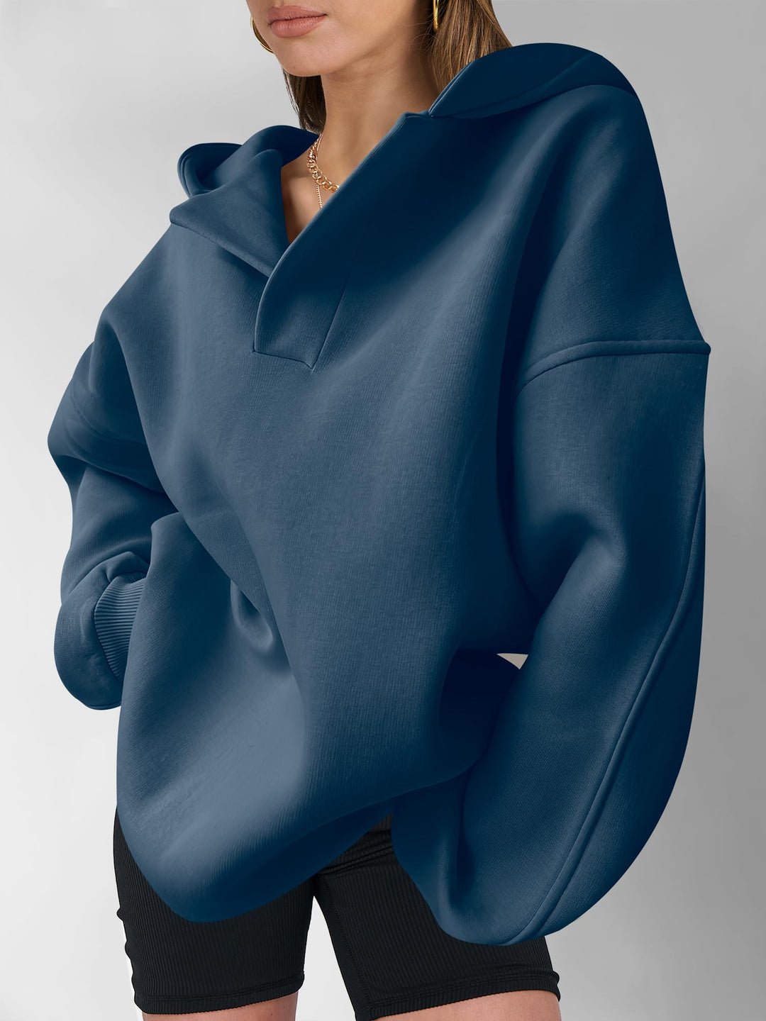ANRABESS Women's Oversized V-Neck Fleece Hoodie