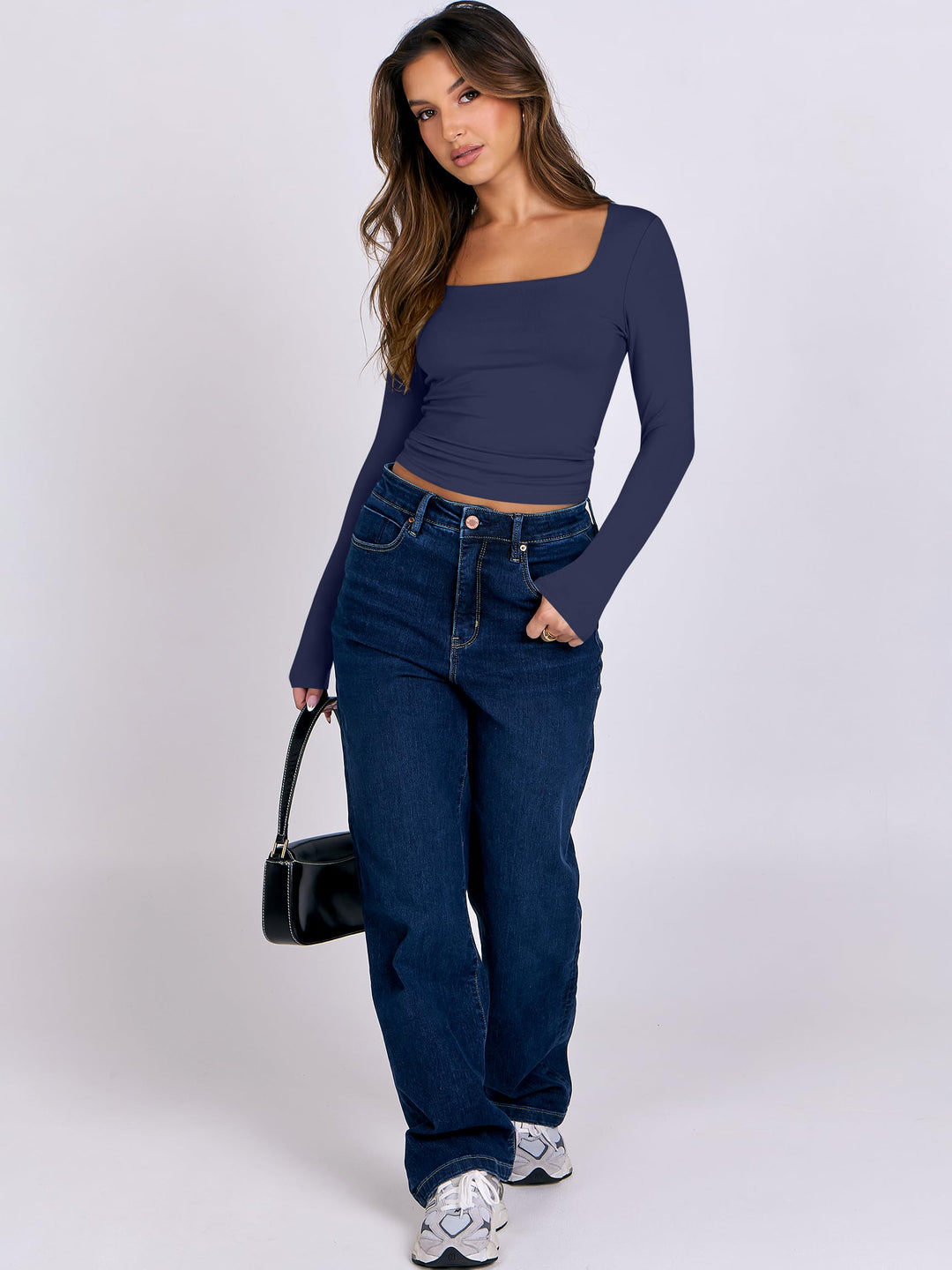 ANRABESS Women's Double Lined Square Neck Crop Top