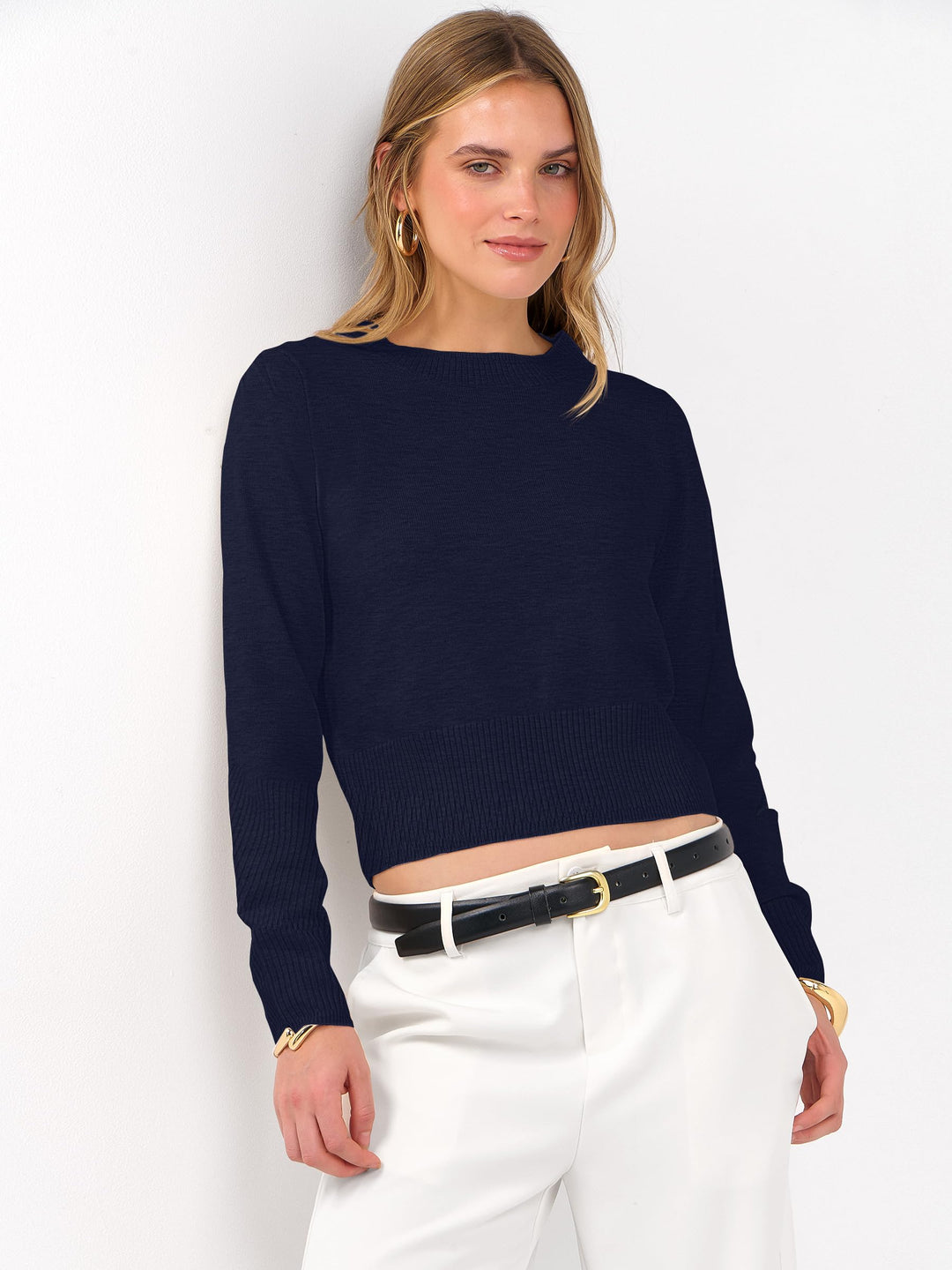 ANRABESS Women's Cropped Long Sleeve Lightweight Sweater