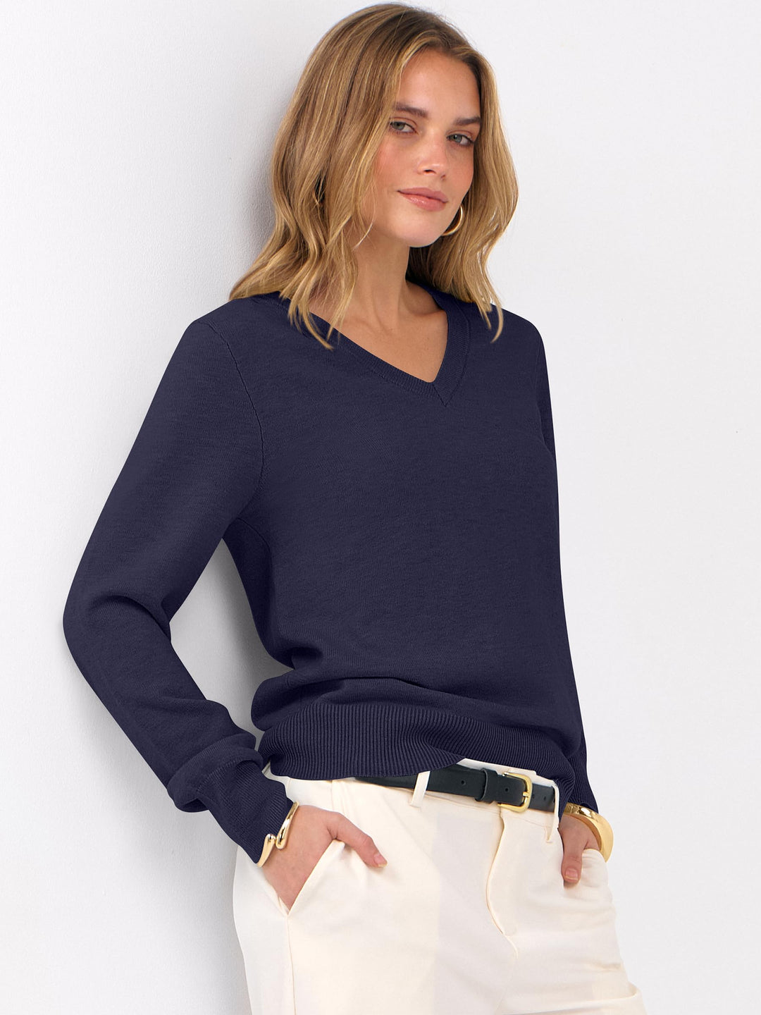 ANRABESS Women's Wool Blend V-Neck Long Sleeve Sweater