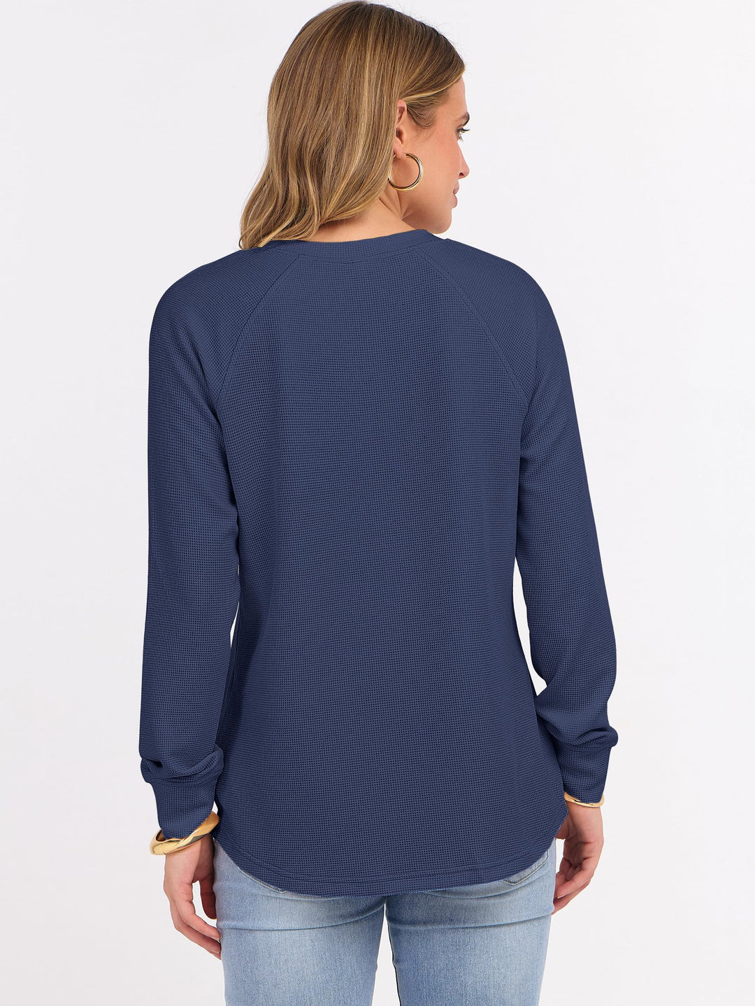 ANRABESS Long Sleeve Waffle Knit Shirts for Women Spring Fall Dressy Casual Button Up V Neck Henley Tops Loose Basic Tees Winter Clothes