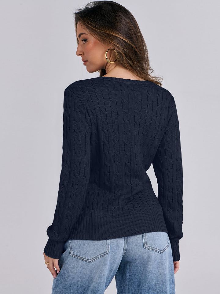 ANRABESS Women's Cable Knit V-Neck Fitted Sweater